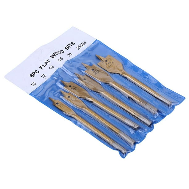 25mm BITS 6PC TITANIUM COATED FLAT WOOD DRILL BIT SET 1//4/" HEX SHANKS 10mm